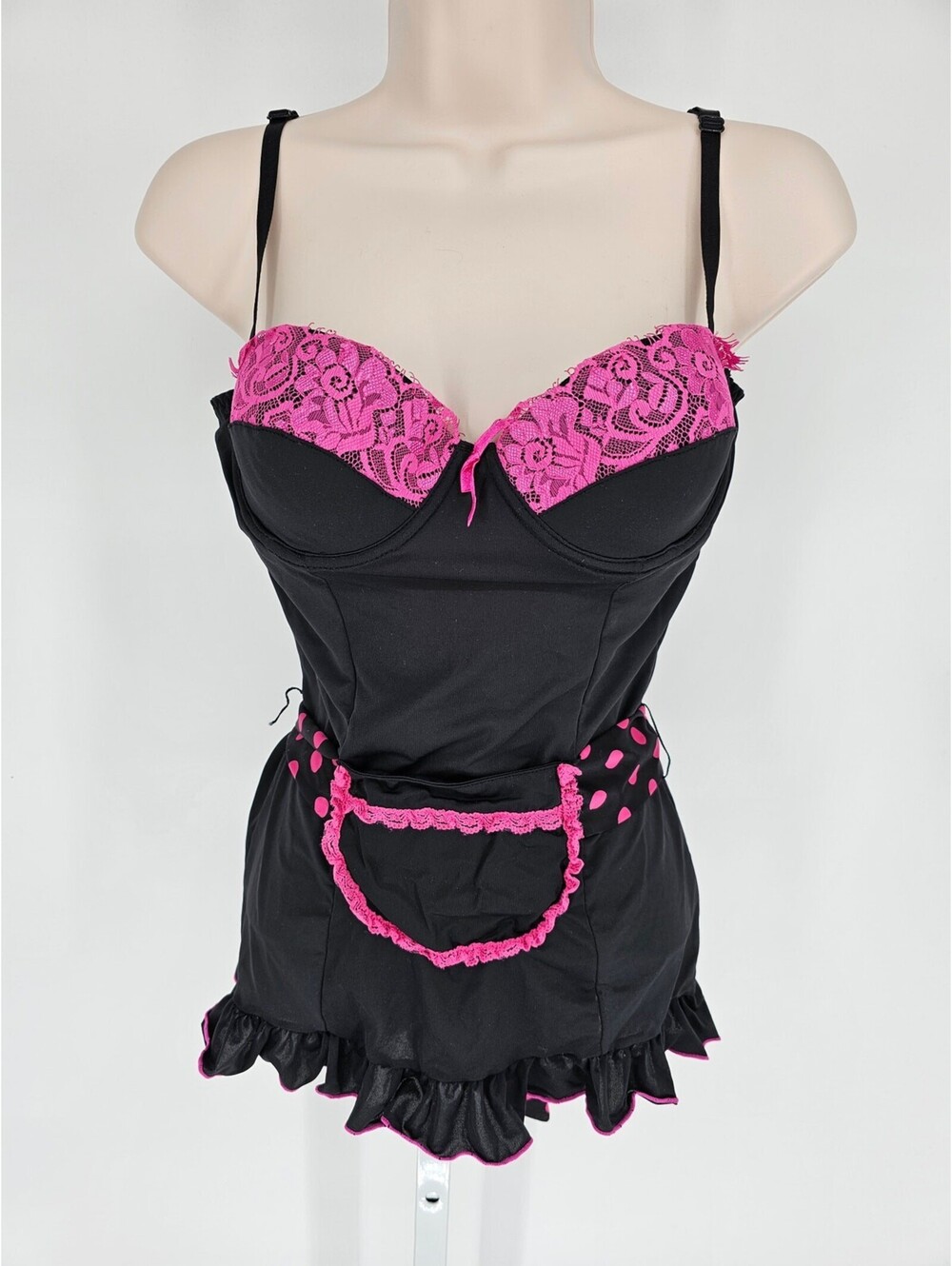 Vintage Y2K Womens Sz M Babydoll Nightie Apron Style Black Hot Pink